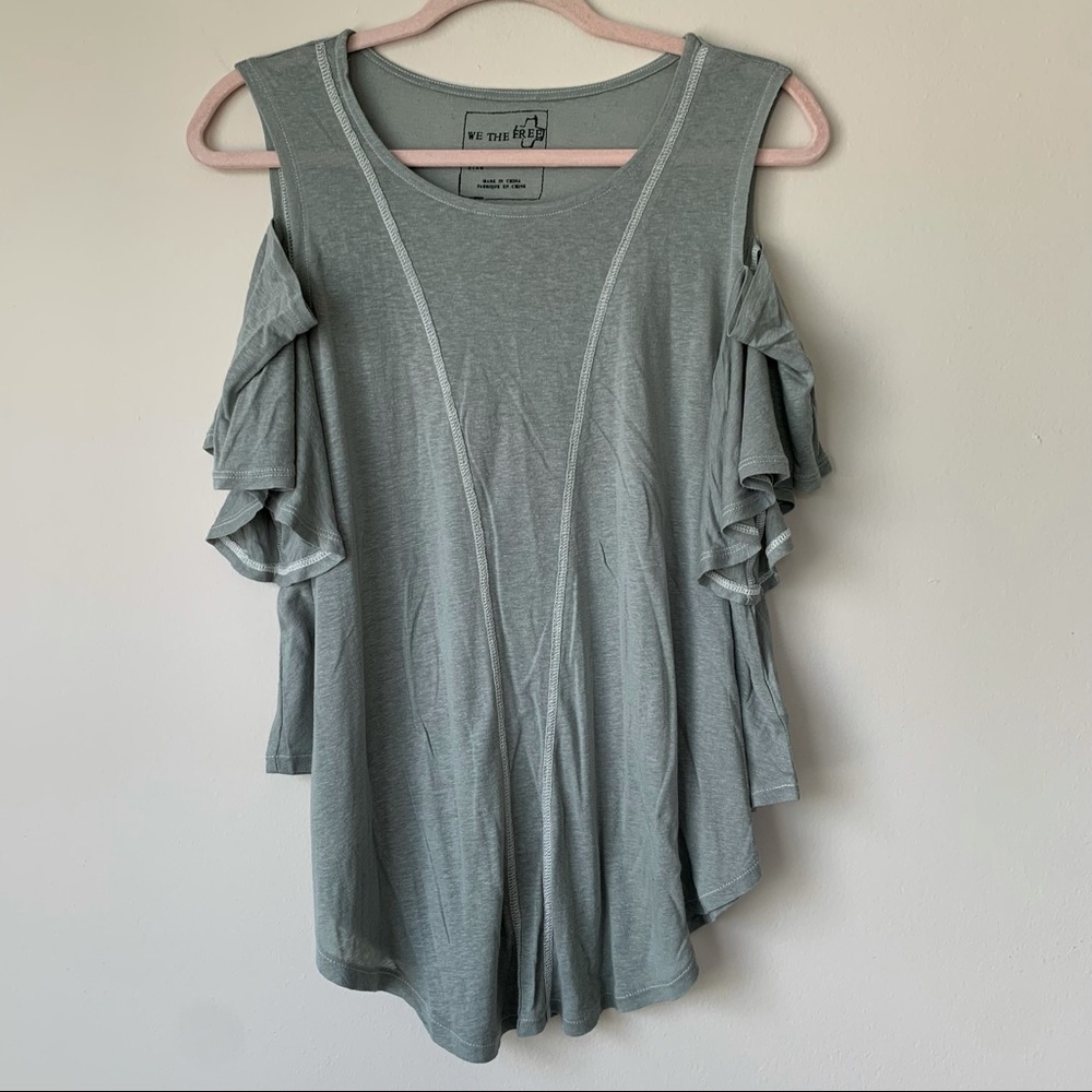 Free People We the Free Cold Shoulder Seamed T Shirt Sage Green Size Small